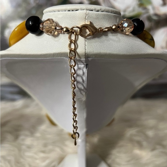 BOHEMIAN Mustard and Black Flat Stone Women’s Necklace, NWOT - Picture 7 of 7